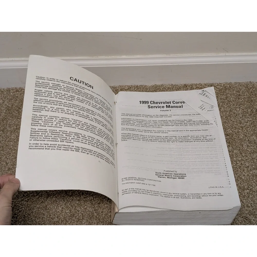1999 Chevrolet Corvette OEM Service Manual Book #3‎ Gmp/99-y-3